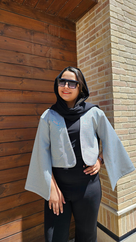 کراپ کت شاین مجلسی زنانه آستین کلوش چاکدار