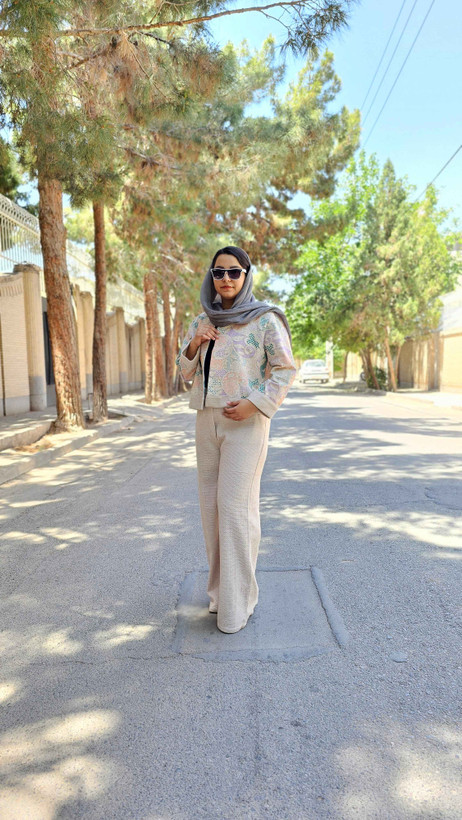 ست کت سوزندوزی و شلوار بگ لنین زنانه