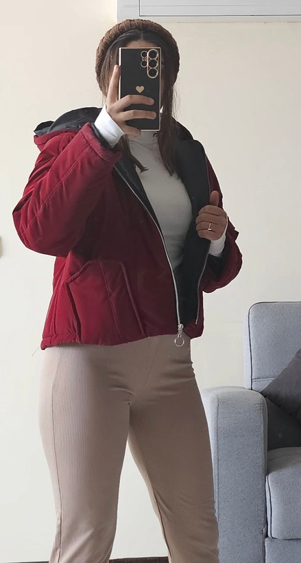کاپشن سیلیکونی گرم بالای کلاهدار دو جیب زنانه