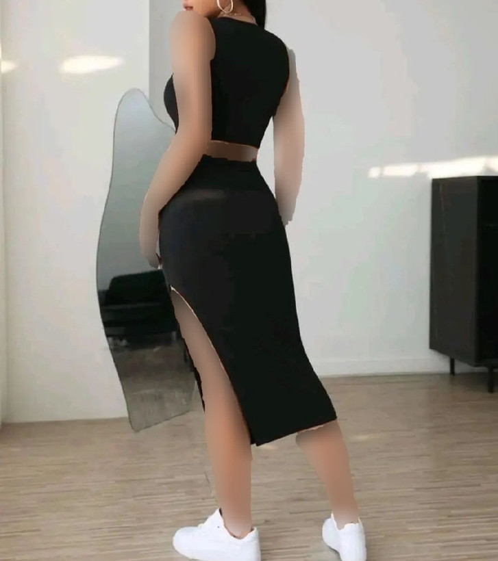 کراپ و دامن مشکی کبریتی نخ پنبه بغل چاکدار زنانه